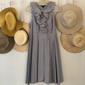 Lauren Ralph Lauren Navy and White Striped Midi Dress